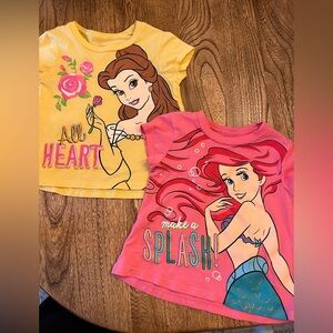 4T little girls Disney princess tshirt set of 2 lot of shirts top yellow & pink